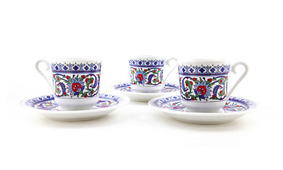 Image showing Ornamented teacups isolated on white
