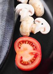 Image showing vegetables on pan close up