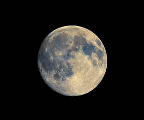 Image showing Full moon seen with telescope, enhanced colours