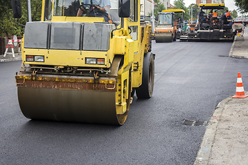 Image showing Compactor roller during road construction