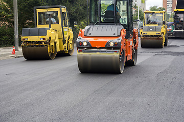 Image showing Compactor roller during road construction