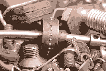 Image showing old bolts, screws and metal details, close up vector illustration