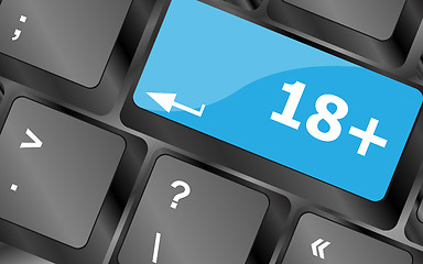 Image showing 18 plus button on computer keyboard keys. Keyboard keys icon button vector