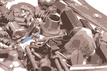 Image showing the old bolts, screws and metal details close up vector illustration