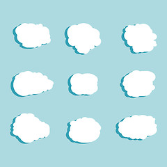 Image showing Set of blue sky, clouds. Cloud icon, cloud shape. Set of different clouds. Collection of cloud icon, shape, label, symbol. Graphic element vector. Vector design element for logo, web and print