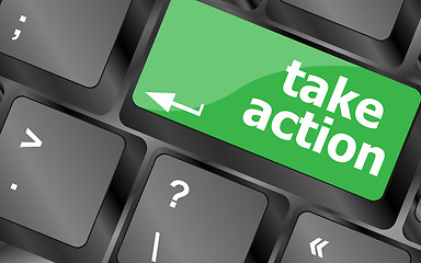 Image showing Take action key on a computer keyboard, business concept. Keyboard keys icon button vector