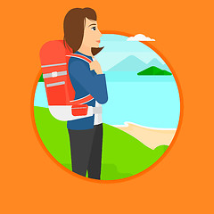 Image showing Woman with backpack hiking.