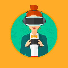 Image showing Woman wearing virtual reality headset.