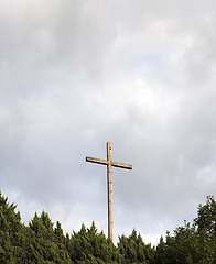 Image showing wooden cross near the church