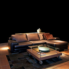 Image showing Brown leather sofa