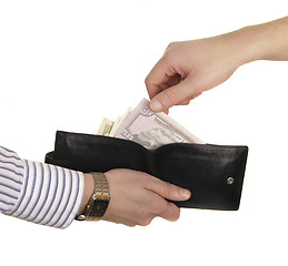 Image showing man take 50 dollars from purse of his partner