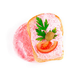 Image showing toast with tomato and fish caviar cream