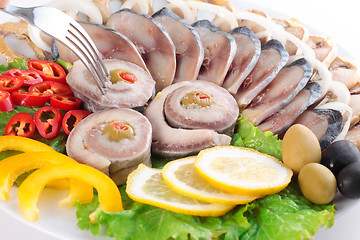 Image showing fish with vegetables,anion red pepper
