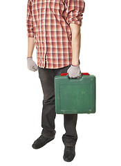 Image showing man holding toolbox in hand