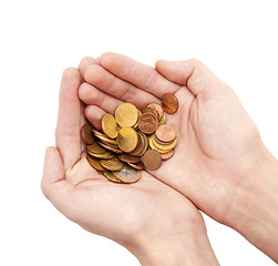 Image showing Male hands holding coins isolated on white