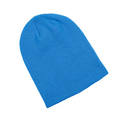 Image showing blue warm woolen knitted winter hat