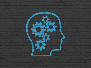 Image showing Data concept: Head With Gears on wall background