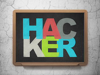 Image showing Protection concept: Hacker on School board background