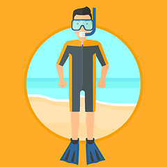 Image showing Male scuba diver on the beach.