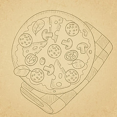 Image showing Delicious pizza with salami.