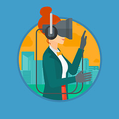 Image showing Woman wearing virtual reality headset.