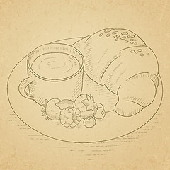 Image showing Breakfast with coffee, croissant and berries.