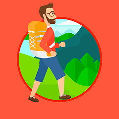 Image showing Man with backpack hiking.