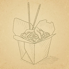 Image showing Opened take out box with chinese food.