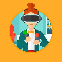 Image showing Woman wearing virtual reality headset.