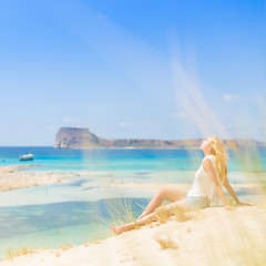 Image showing Relaxed Happy Woman Enjoying Sun on Vacations.