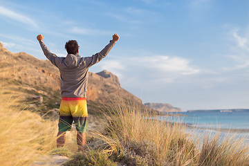 Image showing Free active man enjoying beauty of nature.