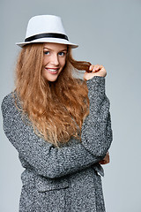 Image showing Woman in warm knitted cardigan