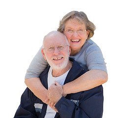 Image showing Happy Senior Couple Hugging and Laughing on White