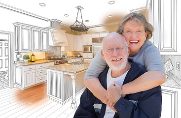 Image showing Senior Couple Over Custom Kitchen Design Drawing and Photo