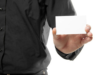 Image showing man holding a blank card
