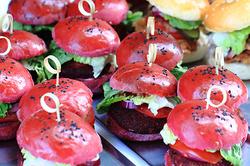 Image showing red vegan burgers\r\n