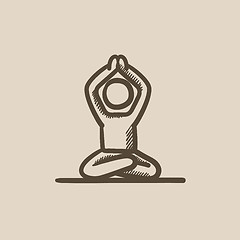 Image showing Man meditating in lotus pose sketch icon.