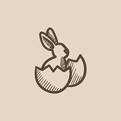 Image showing Easter bunny sitting in egg shell sketch icon.