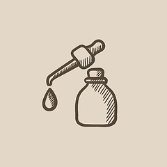 Image showing Bottle of essential oil and pipette sketch icon.