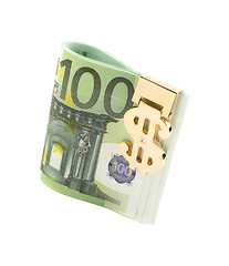 Image showing euro with golden clip isolated