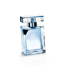 Image showing Perfume bottle on a glass surface