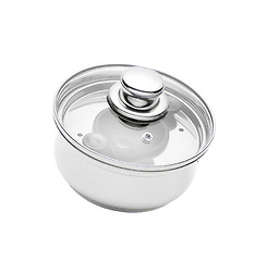 Image showing Stainless pan with glass cover isolated on a white background