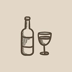 Image showing Bottle of wine sketch icon.