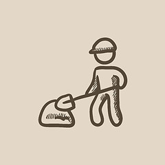 Image showing Man with shovel and hill of sand sketch icon.