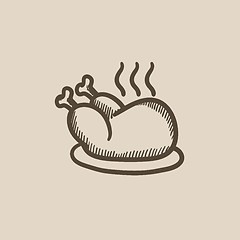 Image showing Baked whole chicken sketch icon.