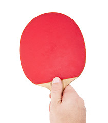 Image showing Red table tennis racket in the hand