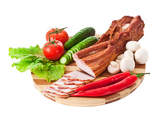 Image showing sausage on plate with vegetables