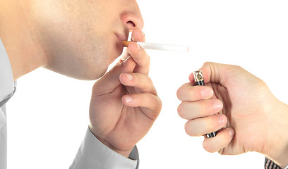 Image showing Smoking man on white