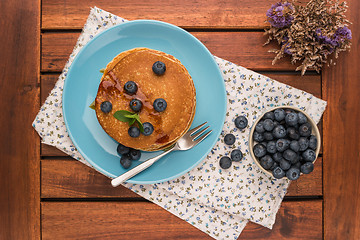 Image showing Pancakes with fresh blackberries