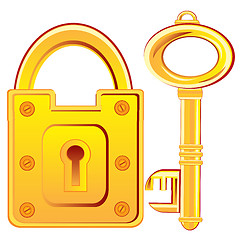 Image showing Gold lock and key